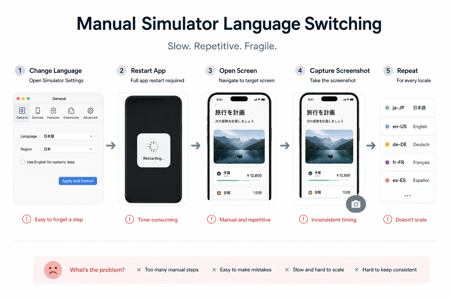 Screenshot target model combining screen, locale, data, device, and app state