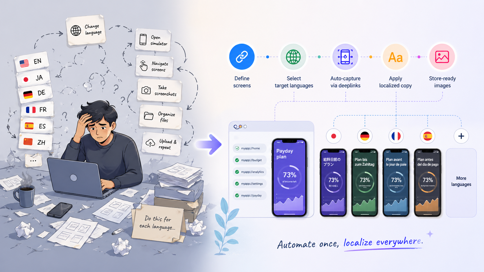 Manual app store screenshot work turning into an automated multilingual screenshot workflow